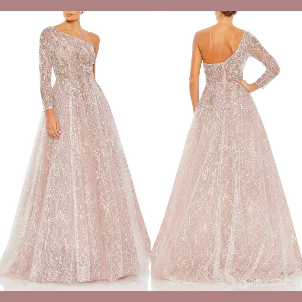 NEW $798 Mac Duggal [ 12 ] Embroidered One Shoulder Bodice Ball Gown Rose #G1747